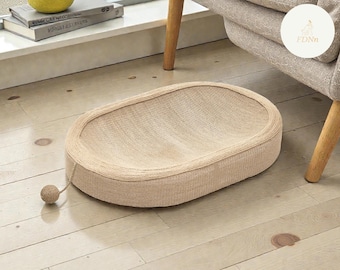 Kratzschale Katze Oval - Sisal Kratzbrett & Bett - Robustes Katzenmöbel - Liegemulde mit Spielzeug