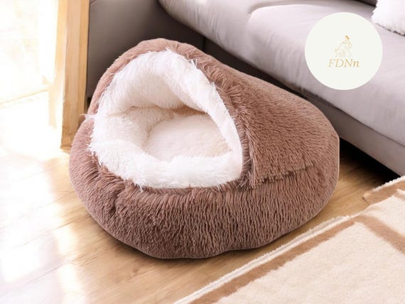 Fluffy Cat Bed Cave: Plush Calming Pet Bed
