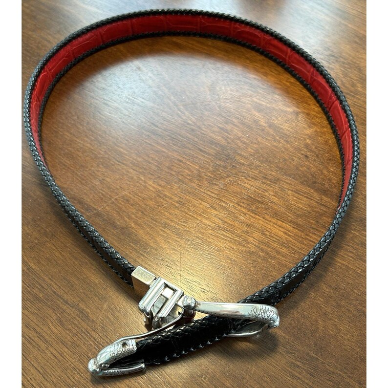 Brighton Crocodile Embossed Black Red Reversible Belt Sz 30 Style 40223 EUC VTG image 4