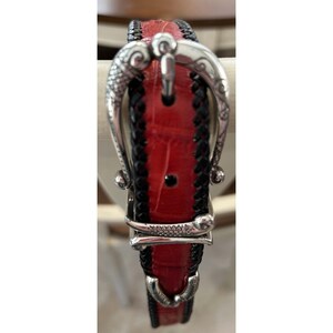 Brighton Crocodile Embossed Black Red Reversible Belt Sz 30 Style 40223 EUC VTG image 5