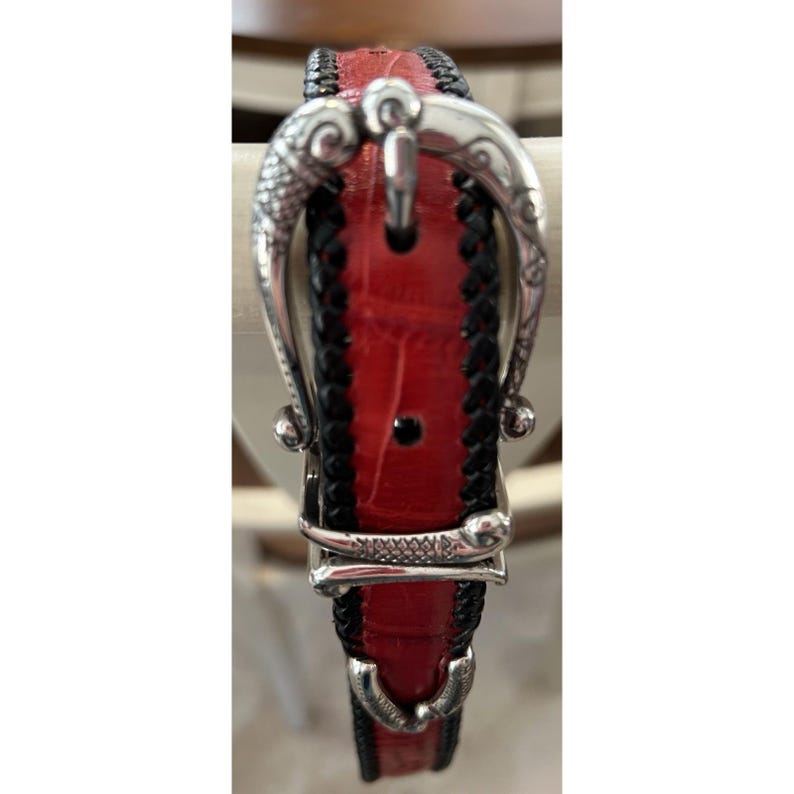 Brighton Crocodile Embossed Black Red Reversible Belt Sz 30 Style 40223 EUC VTG image 5
