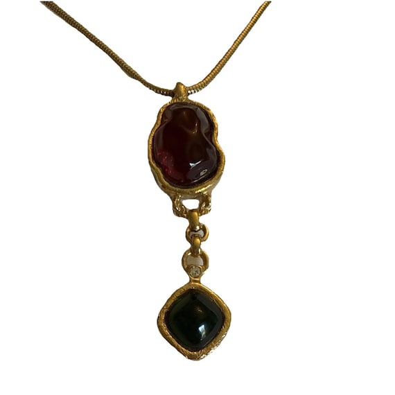 Givenchy Statement Double Drop Pendant Necklace S… - image 1