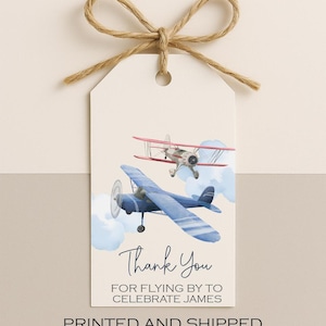 Airplane Party Favor Tags: Vintage Plane Thank You, Printed & Personalized