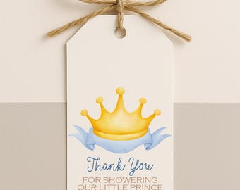 Little Prince Baby Shower Favor Tags: Royal Blue & Gold
