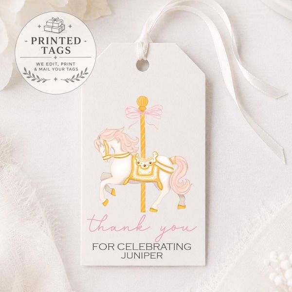 Pink and Gold Carousel Favor Tags: Vintage Carnival Baby Shower