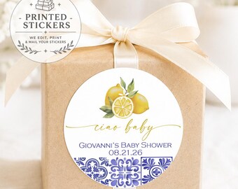 Lemon Baby Shower Stickers: Personalized Ciao Baby Italian Theme
