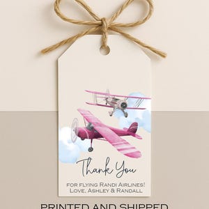 Pink Airplane Party Favor Tags: Vintage Aviation Thank You