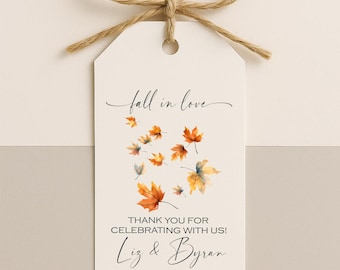 Personalized Fall Wedding Favor Tags: Autumn Leaves Thank You