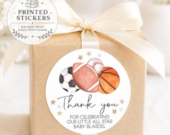 Sports Baby Shower Favors-  All-Star Stickers, Personalized Party Decor