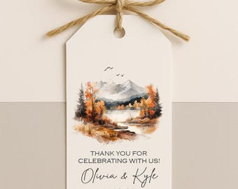 Fall Wedding Favor Tags: Mountain Autumn Thank You - Personalized - Set of 12