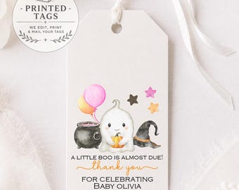 Little Boo Halloween Baby Shower Favor Tags: Pink Ghost Theme