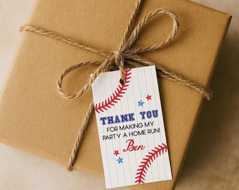 Personalized Baseball Party Favor Tags: Little Slugger Birthday Thank You