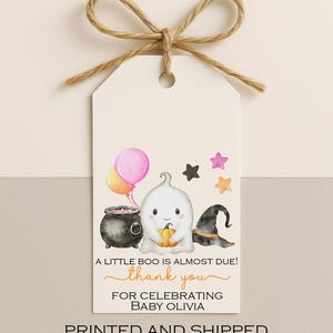 Little Boo Halloween Baby Shower Favor Tags: Pink Ghost Theme