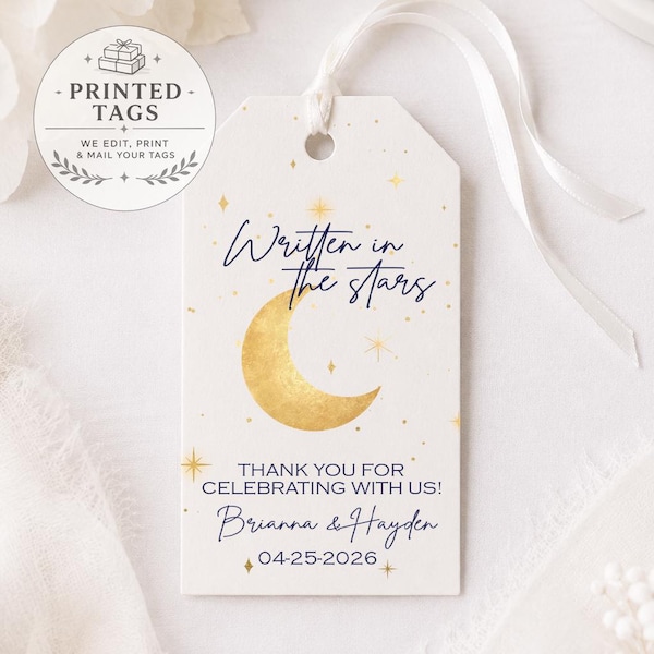 Celestial Wedding Favor Tags: Moon & Stars, Custom Printed