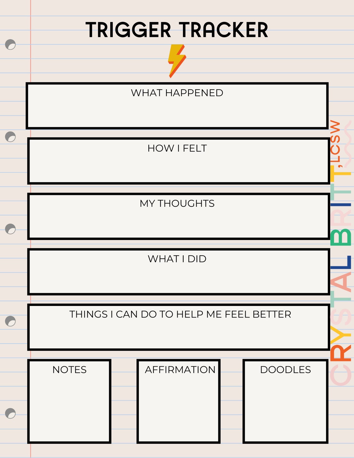 Trigger Tracker for Emotional Regulation Therapist CBT Etsy