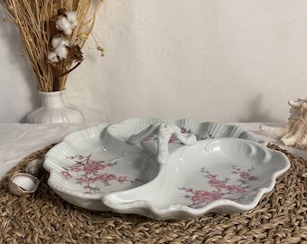 Bandeja antigua de porcelana de Limoges: plato francés con flores, Belle Époque