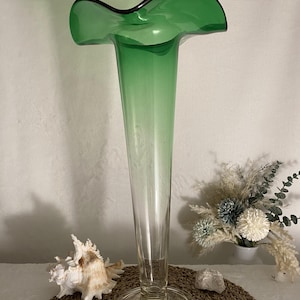 Vintage Green Blown Glass Vase — Italian Murano Style, Calla Lily Shape