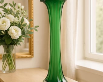Vintage Emerald Murano Glass Vase: Tall Sculptural Italian Art, 1970s