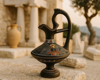 Handgeschilderde Griekse Oinochoë-vaas: gesigneerd replica van het Athene Museum