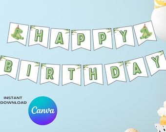 Dinosaur Editable Birthday Banner Dino Happy Birthday Banner, Printable Template, Dino Boys Party Decor T Rex Jurassic, Party Decoration