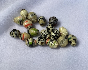 Handmade Black & White Paper Beads - Upcycled Craft Supplies, 20 Pack