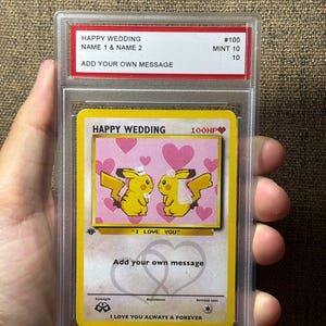 Cadeau de mariage Pokémon personnalisable de la carte Pika d'anniversaire pour lui/elle