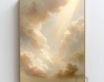 Divine Presence Wall Art, Christian Light Print, Heavenly Clouds Artwork, Spiritual Jesus Decor, Faith Inspired Wall Art Catholic Home Decor