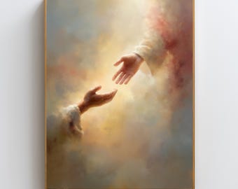 Jesus Hand Reaching Wall Art | Modern Christian Print | Faith & Hope Religious Decor | Divine Connection Digital Download