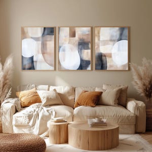 Neutral Abstract Wall Art Set of 3, Minimalist Digital Download, Beige Modern Printable Art, Earth Tone Nordic Living Room Gallery Decor