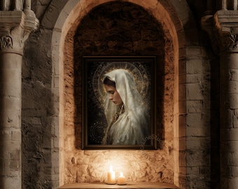 Mary Magdalene Art Print: Sacred Feminine Portrait, Gold Halo  (Digital Download)