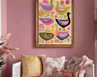 Colorful Duck Wall Art | Whimsical Bird Print | Playful Farmhouse Decor (Digital Download)