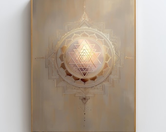 Sacred Geometry Inspired by the Sri Yantra | Golden Mandala Wall Art | Spiritual Energy Print | Harmony and Abundance Decor