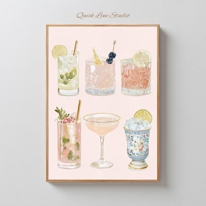 Stampa artistica di cocktail / Decorazione murale colorata per bar / Illustrazione di drink da cucina (download digitale)