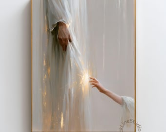 Touching the Hem of His Garment Print, Jesus Healing Woman Wall Art, Mark 5 Christian Artwork, Faith Healing Poster, Divine Light Printable