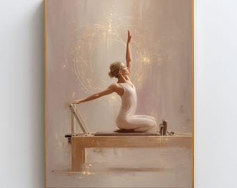 Pilates Reformer Wall Art, Elegant Pilates Studio Decor, Neutral Wellness Art Print, Modern Pilates Exercise Artwork, Minimal Fitness Art