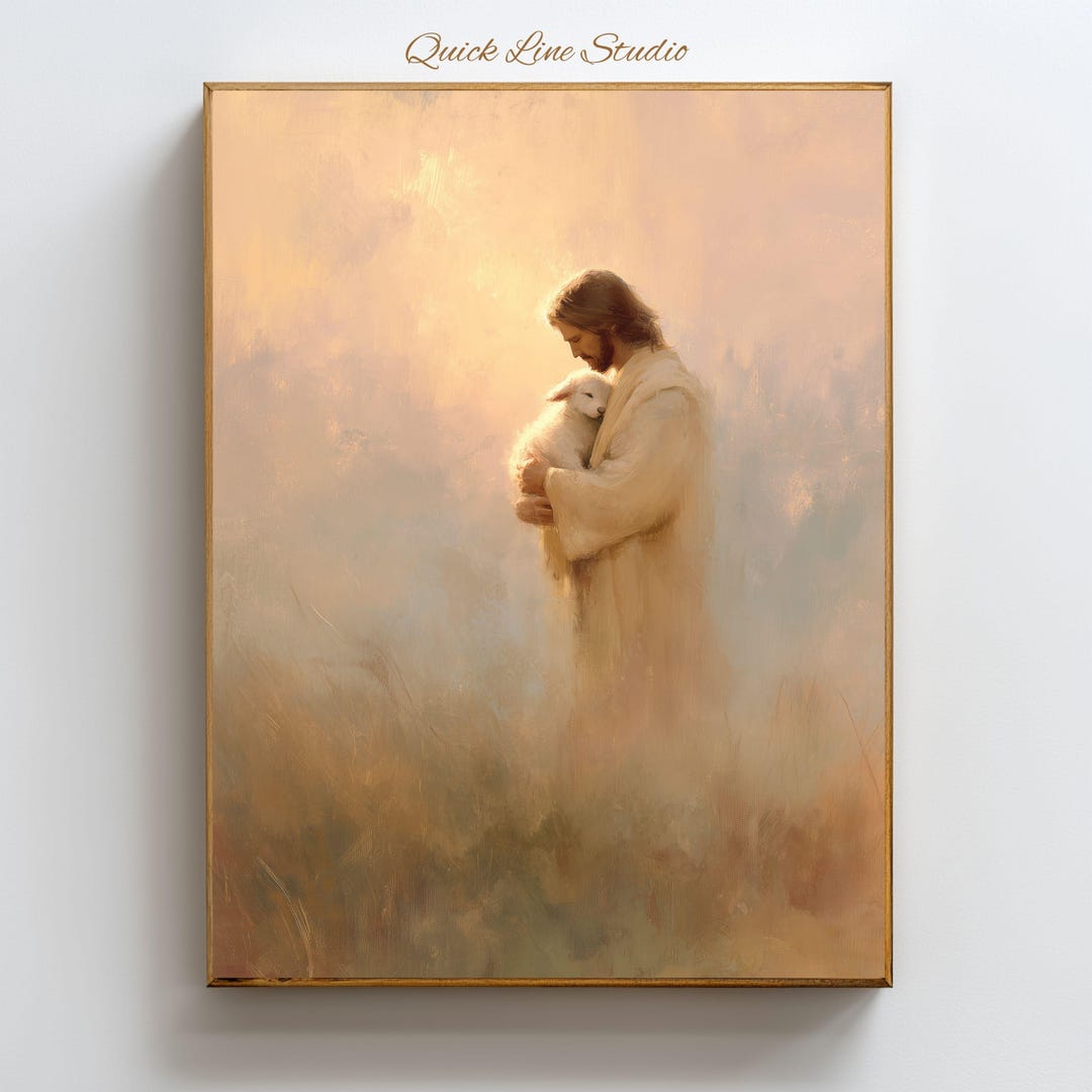 Minimalist Jesus and Lamb Art, Christian Wall Decor, Good Shepherd ...