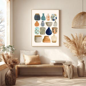 Modern Pottery Wall Art Print | Kitchen Dining Room Decor | Boho Minimalist Vase Digital Download