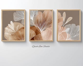 Juego de 3 impresiones botánicas neutras: Arte mural bohemio terroso (descarga digital)
