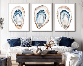 Set di 3 decorazioni murali con conchiglie di ostriche: decorazioni per case sulla spiaggia (download digitale)
