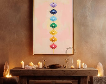 Chakra Wall Art, Seven Chakra Lotus Print, Reiki Room Decor, Meditation Room Poster, Yoga Studio Art, Spiritual Healing Wall Decor