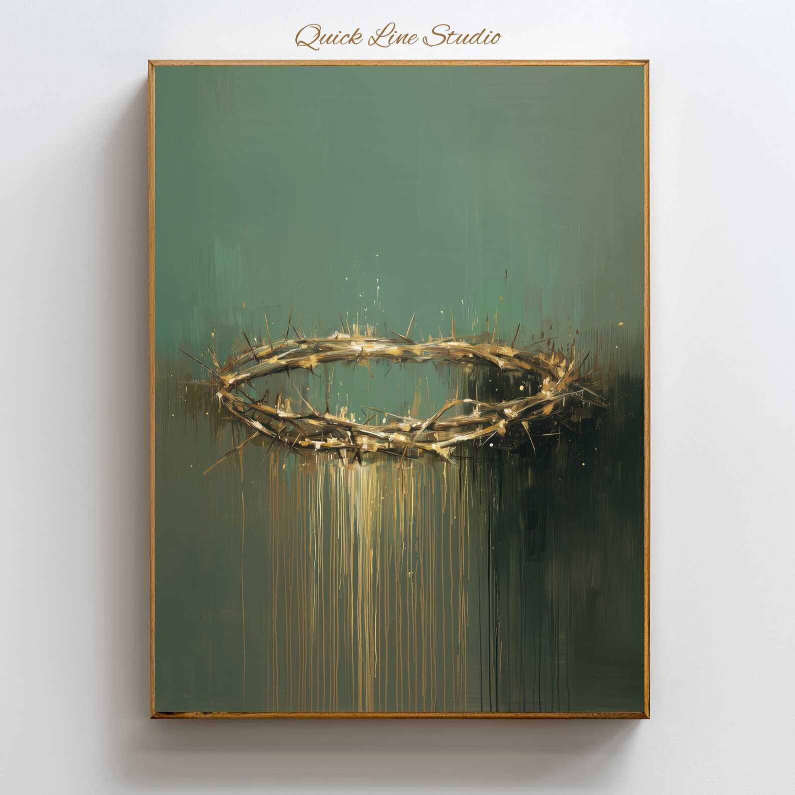 Jesus Crown of Thorns Wall Art | Modern Christian Painting | Green Gold ...