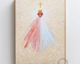 Divine Mercy Rays Catholic Mosaic Wall Art, Sacred Heart Print, Confirmation Gift, Christian Religious Decor