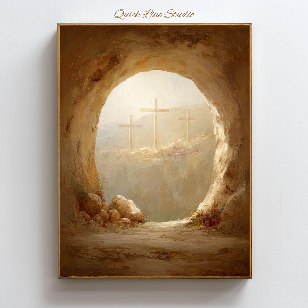 Empty Tomb Christian Wall Art, He is Risen Resurrection Print, Three ...
