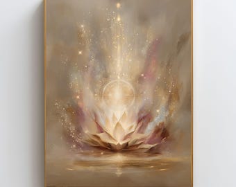 Andlig uppvaknandekonst, ljusaktiveringstryck, gudomlig energiportalväggkonst, dekoration med högre självinriktning, lotusglödposter