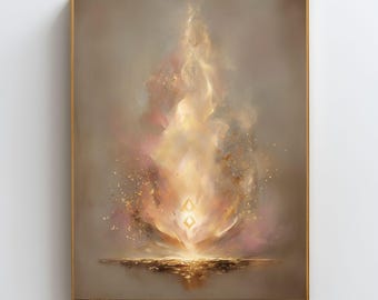 Sacred Flame Activation Print, Manifestation Energy Wall Art, Spiritual Frequency Poster, Gold Neutral Decor