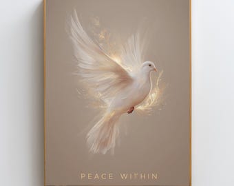 Peace Within Dove Print | White Dove with Branch | Spiritual Wall Decor | Christian Digital Download