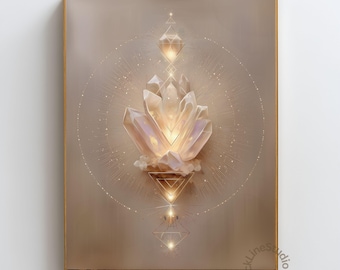 Crystal Energy Wall Art, Healing Frequency Print, Spiritual Protection Decor, Light Code Artwork