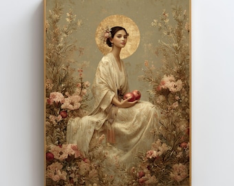 Cuadro de la diosa Perséfone, lámina de la mitología griega, decoración del poder femenino, arte de la transformación y el renacimiento, póster de la divinidad femenina.