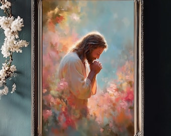 Jesus Prayer Wall Art, Christian Wall Decor, Religious Art Print, Faith Based Artwork, Jesus Painting, Spiritual Home Decor Gift