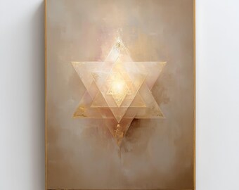 Arte mural de geometría sagrada Merkaba, lámina de activación del cuerpo de luz, decoración de protección espiritual, obra de arte de energía de ascensión, póster de Merkaba dorado